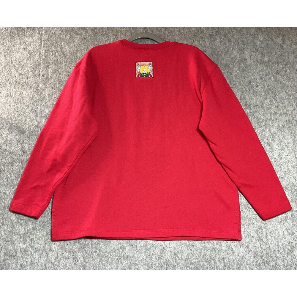 Vintage Sweatshirt Womens Medium Red Christmas Snowman Gingerbread Embroidered - Picture 5 of 10